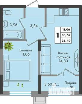 1-к квартира, вторичка, 35м2, 9/9 этаж