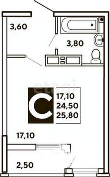 1-к квартира, вторичка, 25м2, 10/17 этаж