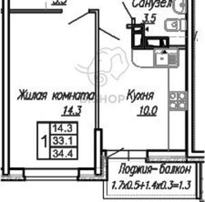 1-к квартира, вторичка, 34м2, 7/17 этаж