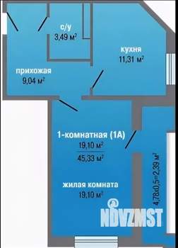 1-к квартира, вторичка, 43м2, 3/17 этаж