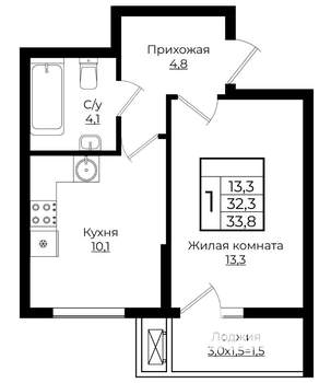 1-к квартира, вторичка, 34м2, 1/7 этаж