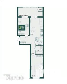 2-к квартира, вторичка, 63м2, 8/18 этаж