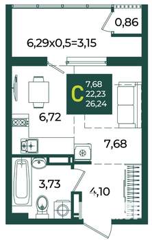 Студия квартира, вторичка, 26м2, 17/18 этаж