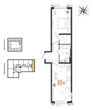 1-к квартира, строящийся дом, 43м2, 2/18 этаж