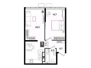 1-к квартира, вторичка, 48м2, 13/16 этаж