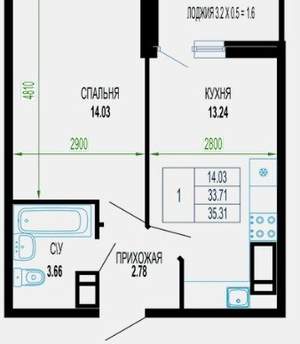 1-к квартира, вторичка, 35м2, 10/24 этаж