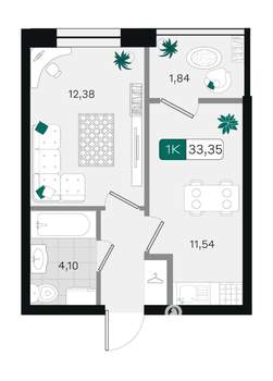 1-к квартира, вторичка, 33м2, 9/18 этаж