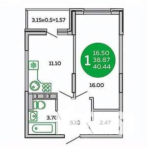 1-к квартира, вторичка, 39м2, 5/9 этаж