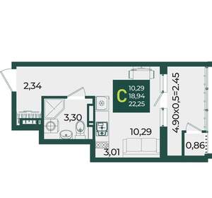 Студия квартира, вторичка, 22м2, 17/18 этаж
