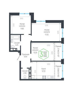 3-к квартира, вторичка, 75м2, 6/24 этаж