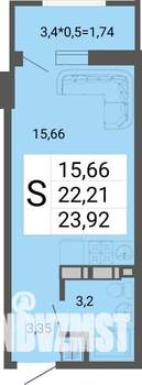 Студия квартира, вторичка, 24м2, 15/21 этаж