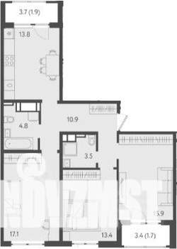 3-к квартира, вторичка, 83м2, 9/24 этаж