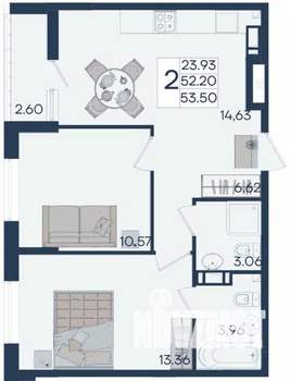 2-к квартира, вторичка, 54м2, 4/18 этаж