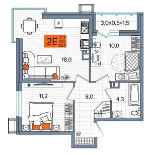 2-к квартира, сданный дом, 53м2, 7/16 этаж