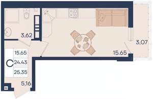 Студия квартира, вторичка, 25м2, 6/18 этаж