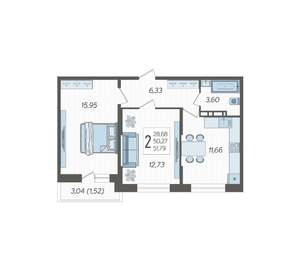 2-к квартира, вторичка, 52м2, 5/12 этаж