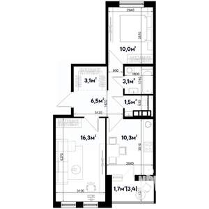 2-к квартира, строящийся дом, 53м2, 9/9 этаж