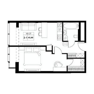 2-к квартира, вторичка, 46м2, 14/19 этаж