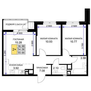2-к квартира, вторичка, 56м2, 12/16 этаж
