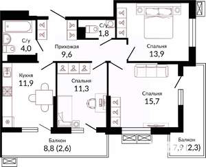 3-к квартира, вторичка, 75м2, 2/23 этаж