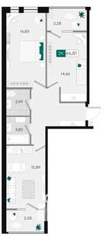2-к квартира, вторичка, 67м2, 4/18 этаж