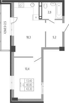 1-к квартира, вторичка, 44м2, 2/15 этаж