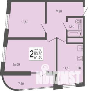 2-к квартира, строящийся дом, 62м2, 22/24 этаж