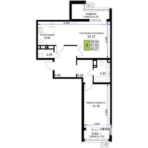 2-к квартира, вторичка, 65м2, 6/18 этаж