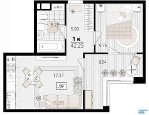 1-к квартира, вторичка, 42м2, 5/18 этаж
