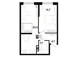 1-к квартира, вторичка, 48м2, 8/16 этаж