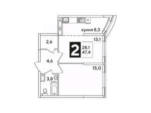 2-к квартира, вторичка, 47м2, 10/16 этаж