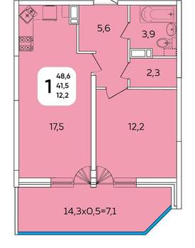 1-к квартира, вторичка, 48м2, 16/22 этаж