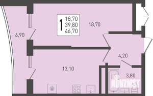 1-к квартира, вторичка, 47м2, 19/24 этаж