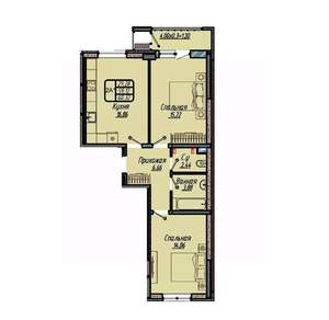 2-к квартира, вторичка, 60м2, 6/9 этаж