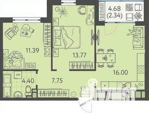 2-к квартира, вторичка, 55м2, 2/9 этаж