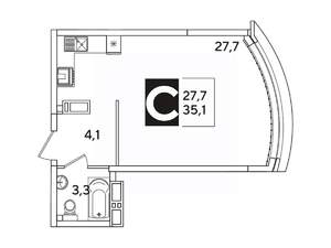 Студия квартира, вторичка, 35м2, 12/16 этаж