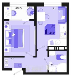 1-к квартира, вторичка, 35м2, 4/18 этаж