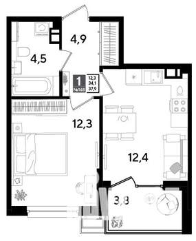 1-к квартира, строящийся дом, 38м2, 7/18 этаж