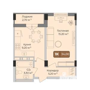 1-к квартира, вторичка, 34м2, 1/9 этаж