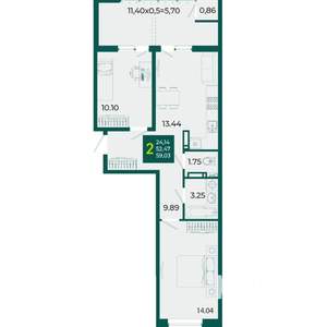 2-к квартира, вторичка, 59м2, 15/18 этаж