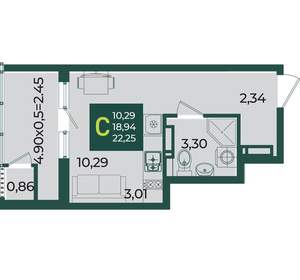 Студия квартира, вторичка, 22м2, 10/18 этаж