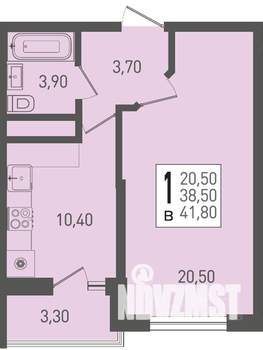 1-к квартира, строящийся дом, 42м2, 13/22 этаж