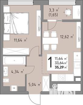 1-к квартира, вторичка, 35м2, 13/15 этаж