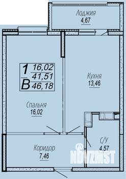 1-к квартира, вторичка, 46м2, 3/16 этаж