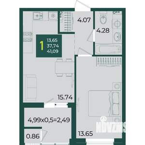 1-к квартира, вторичка, 41м2, 2/18 этаж