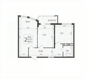 2-к квартира, вторичка, 58м2, 17/21 этаж