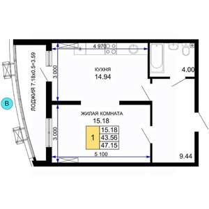 1-к квартира, вторичка, 47м2, 2/24 этаж