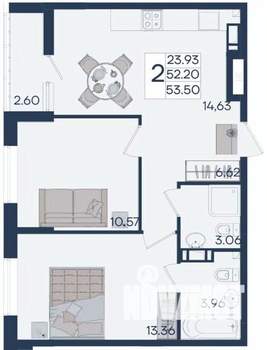 2-к квартира, вторичка, 54м2, 5/18 этаж