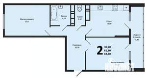 2-к квартира, вторичка, 62м2, 17/19 этаж