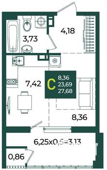 Студия квартира, вторичка, 28м2, 6/18 этаж